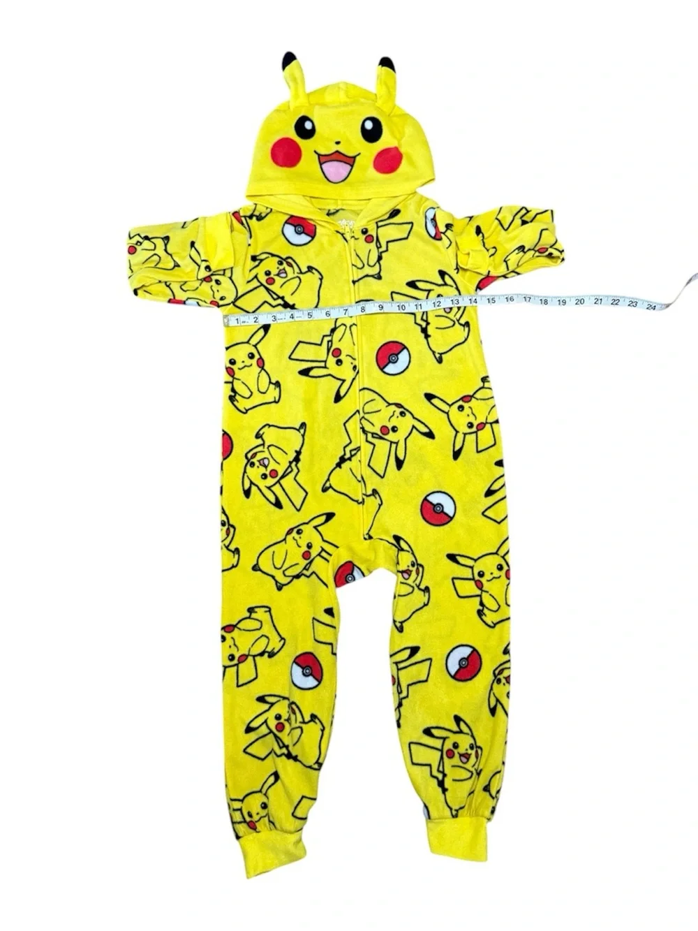 Pokemon Pikachu Union Suit Pajamas Kids 4-5 Yellow All Over Print Costume Hooded